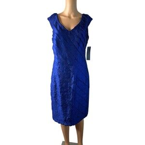 LONDON TIMES Cocktail Dress Blue Ruffled Sheath Size 8